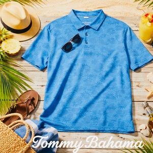 Tommy Bahama Mens XL Island Zone Pineapple Performance Golf Polo Shirt Blue